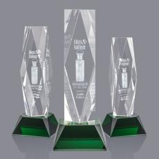 President 3D on Base Green Crystal Trophy - Crystal Trophies