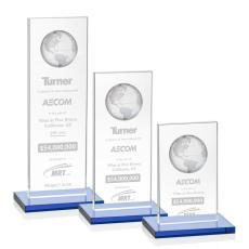 Shelton Globe Sky Blue Rectangle Crystal Trophy - Crystal Globe Awards