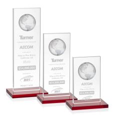 Shelton Globe Red Rectangle Crystal Trophy - Crystal Globe Awards
