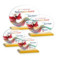 Employee Gifts - Woods (Horiz) Full Color Amber Circle Crystal Trophy
