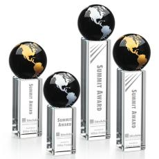 Caballero Black/Gold Globe Crystal Trophy - Crystal Globe Awards