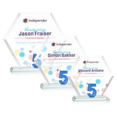 Riviera Anniversary Full Color No 5 Blue Polygon Crystal Trophy - Custom Trophies