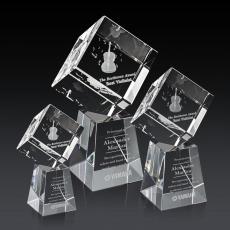 Klein 3D Square / Cube on Medium Base Crystal Trophy - 3D Crystal Trophies