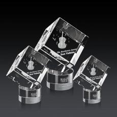 Klein 3D on Round Base Clear Square / Cube Crystal Trophy - 3D Crystal Trophies