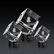 Klein 3D on Round Base Black Square / Cube Crystal Trophy - 3D Crystal Trophies