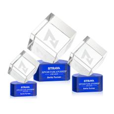 Klein on Half Round Base Blue Square / Cube Crystal Trophy - Crystal Trophies