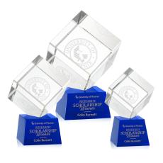 Klein on Small Base Blue Square / Cube Crystal Trophy - Crystal Trophies
