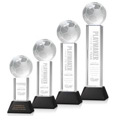 Soccer Ball on Tower Base Black Globe Crystal Trophy - Soccer Trophies