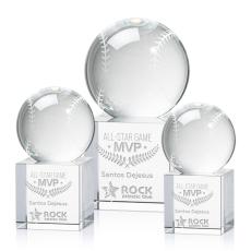 Baseball Globe on Square Base Crystal Trophy - Crystal Globe Awards