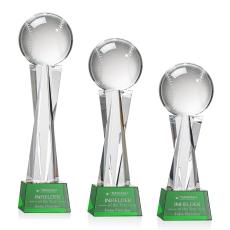 Employee Gifts - Baseball on Saldana Base Green Globe Crystal Trophy