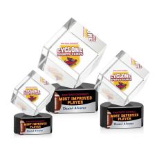 Klein Full Color on Half Round Base Black Square / Cube Crystal Trophy - Custom Trophies