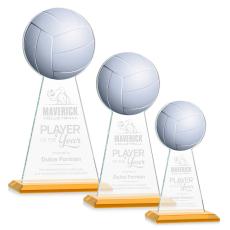 Edenwood Volleyball Full Color/Etch Amber Towers Crystal Trophy - Custom Trophies