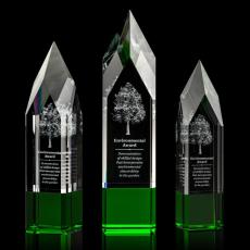 Turret 3D Green Obelisk Crystal Trophy - 3D Crystal Trophies