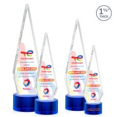 Employee Gifts - Cullen Full Color on Round Base Blue Polygon Crystal Trophy