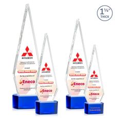 Employee Gifts - Cullen Full Color on Half Round Base Blue Polygon Crystal Trophy