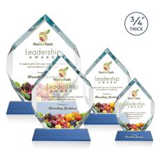 Diamond Diamond Full Color on Helton Blue Polygon Crystal Trophy - Custom Trophies