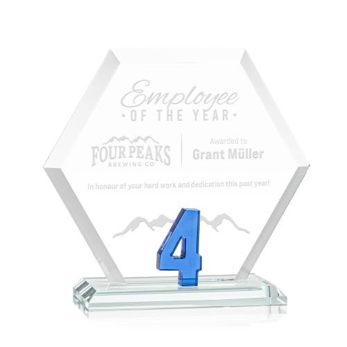 Awards and Plaques - Crystal Trophies - Riviera Simms Blue Polygon Crystal Trophy