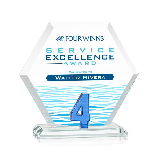 Awards and Plaques - Crystal Trophies - Riviera Simms Full Color Blue Polygon Crystal Trophy