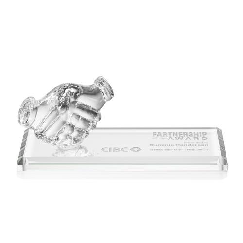 Awards and Plaques - Crystal Trophies - Hutchison Shaking Hands Unique Wood Trophy