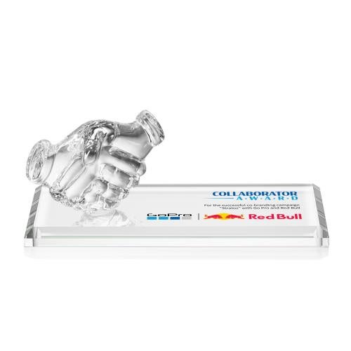 Awards and Plaques - Crystal Trophies - Hutchison Shaking Hands Full Color Unique Wood Trophy