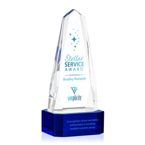 Awards and Plaques - Crystal Trophies - Geneva Full Color on Base Blue Obelisk Crystal Trophy
