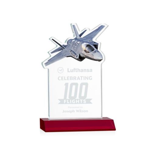 Awards and Plaques - Crystal Trophies - Top Gun Full Color/Etch Red Unique Crystal Trophy