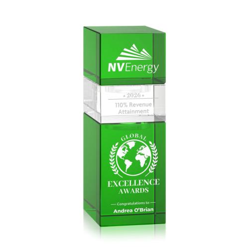 Awards and Plaques - Crystal Trophies - Tofino Stacker Green Rectangle Crystal Trophy