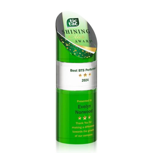 Awards and Plaques - Crystal Trophies - Corbin Stacker Full Color  Green Towers Crystal Trophy