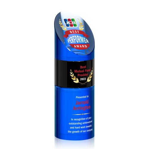 Awards and Plaques - Crystal Trophies - Corbin Stacker Full Color Blue Towers Crystal Trophy