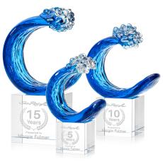 Oceana on Square Crystal Base Clear Unique Glass Trophy - Glass Trophies