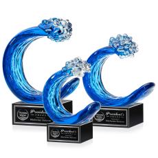 Oceana on Plated Crystal Base Black Unique Glass Trophy - Glass Trophies