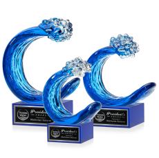 Oceana on Plated Crystal Base Blue Unique Glass Trophy - Glass Trophies