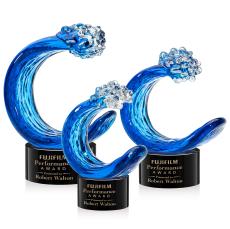 Oceana on Round Base Black Unique Glass Trophy - Glass Trophies