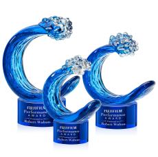 Oceana on Round Base Blue Unique Glass Trophy - Glass Trophies