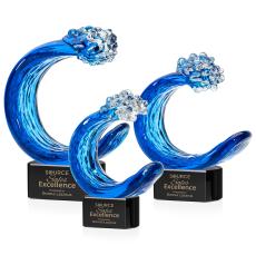 Oceana on Half Round Base Black Unique Glass Trophy - Glass Trophies