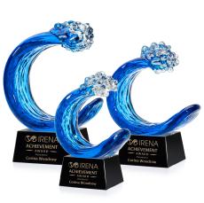 Oceana on Small Crystal Base Black Unique Glass Trophy - Glass Trophies