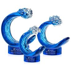 Oceana on Lockwood Base Blue Unique Glass Trophy - Art Glass Trophies