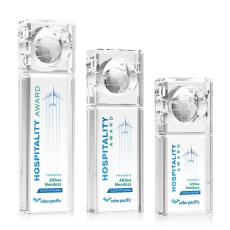 Corcoran Globe Full Color Rectangle Crystal Trophy - Crystal Globe Awards
