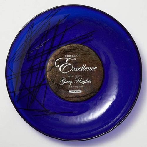 Awards and Plaques - Glass Trophies - Art Glass Trophies - Sapphire Bowl Circle Glass Trophy