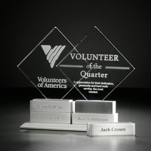 Awards and Plaques - Crystal Trophies - Diamond Tower Crystal w/4 Bars Trophy