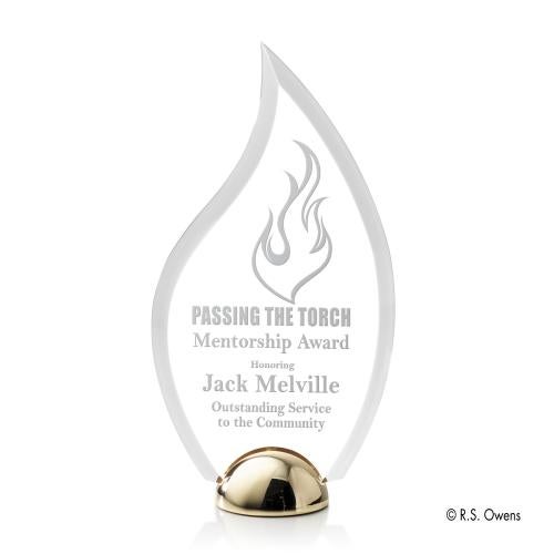 Awards and Plaques - Acrylic Trophies - Pelletier Hemisphere Kirkland Engraved Flame Acrylic Trophy