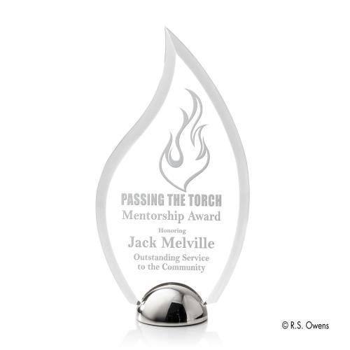 Awards and Plaques - Acrylic Trophies - Pelletier Hemisphere Kirkland Engraved Flame Acrylic Trophy
