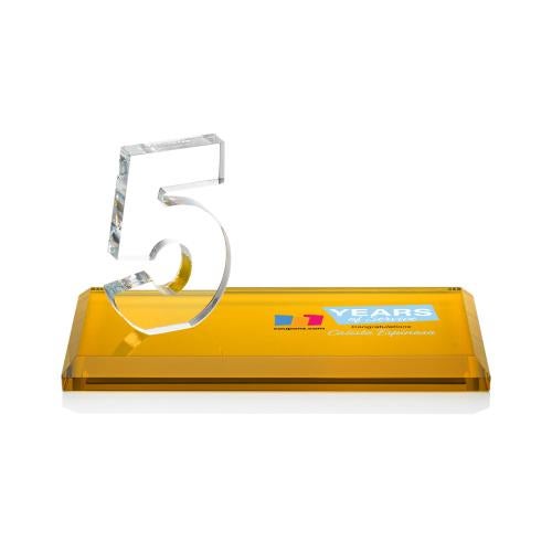 Awards and Plaques - Crystal Trophies - Hutchison Anniversary Full Color Amber Crystal Trophy