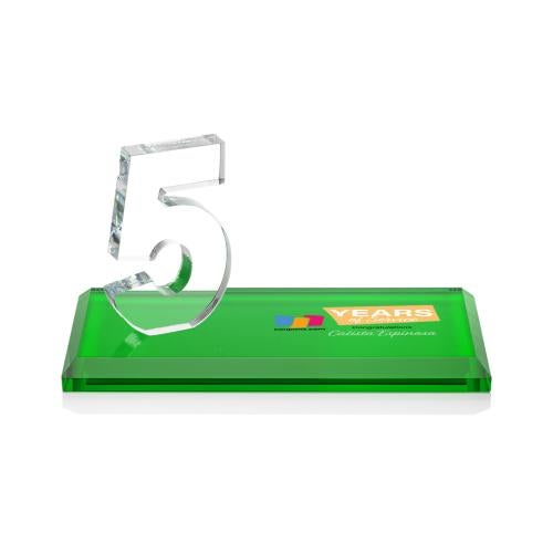 Awards and Plaques - Crystal Trophies - Hutchison Anniversary Full Color Green Crystal Trophy