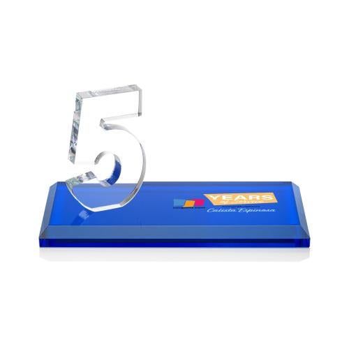 Awards and Plaques - Crystal Trophies - Hutchison Anniversary Full Color Blue Crystal Trophy