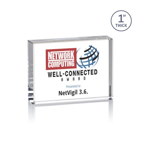 Awards and Plaques - Crystal Trophies - Crystal Paperweights - Williams Full Color Desktop Rectangle Crystal Trophy