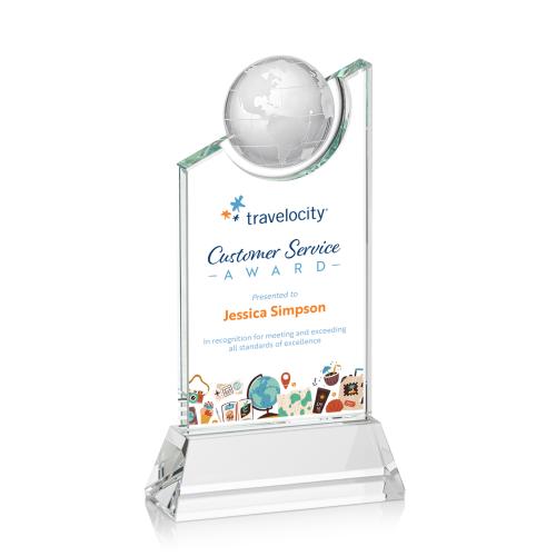 Awards and Plaques - Crystal Trophies - Vaughn Full Color Globe Crystal Trophy