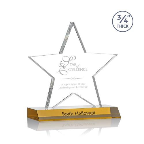 Awards and Plaques - Crystal Trophies - Ibarra Star Amber Crystal Trophy