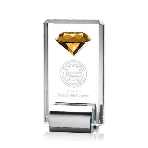 Awards and Plaques - Crystal Trophies - Cortes Diamond Amber Crystal Trophy