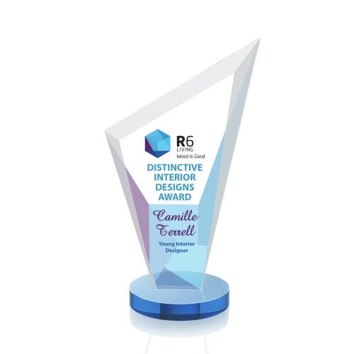 Awards and Plaques - Crystal Trophies - Charles Full Color Sky Blue Peaks Crystal Trophy